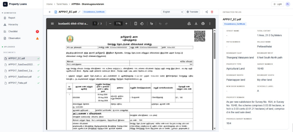 Document view with extracted fields